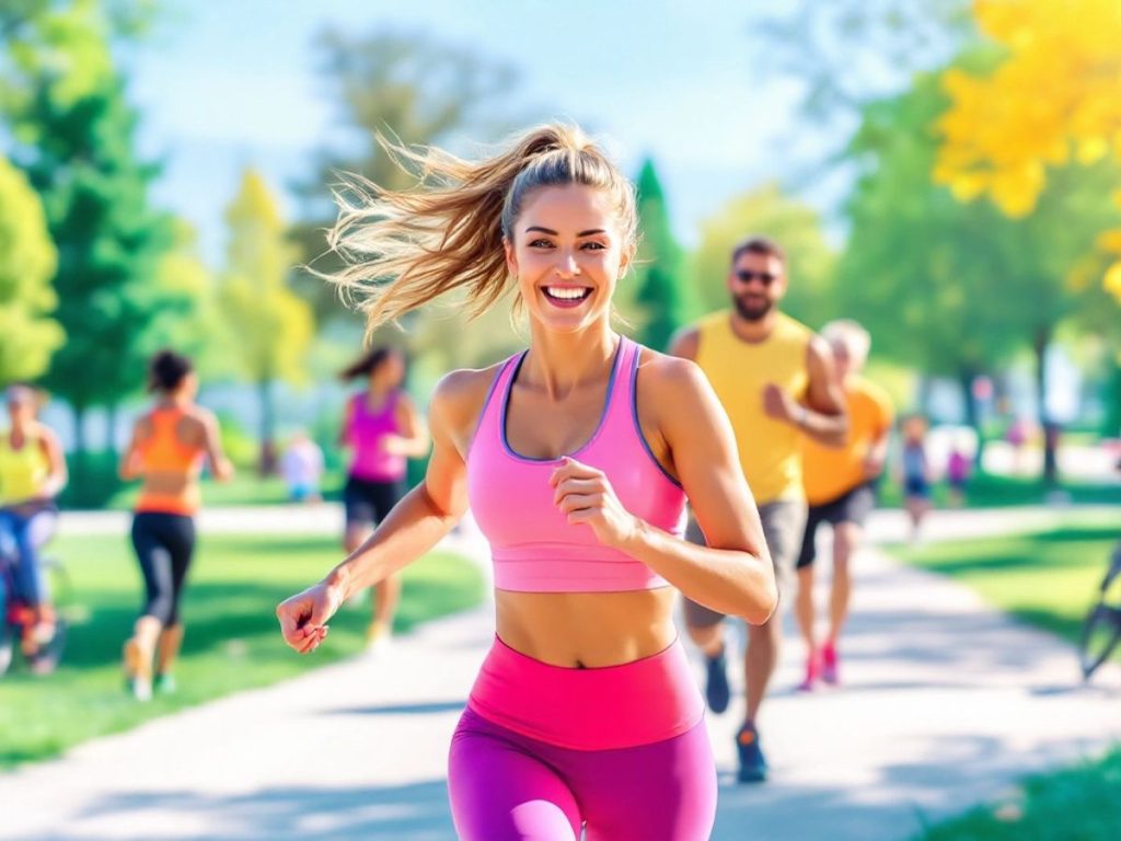 Oameni activi în parc, practicând sporturi și fitness.