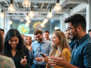 Oameni bucuroși cu idei de afaceri vizuale.